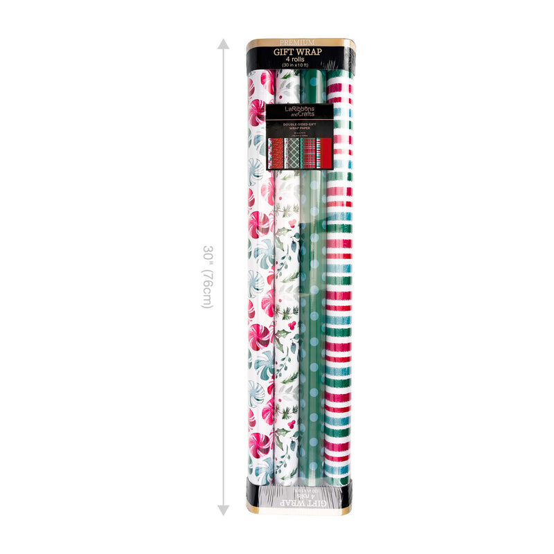 30" x 10' Wrapping Paper Bundle (4-pack) | Watercolor Christmas