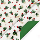 30" x 10' Reversible Holiday Wrapping Paper | Vintage Holly/Green Metallic Solids