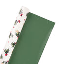 30" x 10' Reversible Holiday Wrapping Paper | Vintage Holly/Green Metallic Solids
