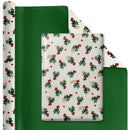 30" x 10' Reversible Holiday Wrapping Paper | Vintage Holly/Green Metallic Solids