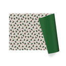 30" x 10' Reversible Holiday Wrapping Paper | Vintage Holly/Green Metallic Solids