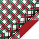 30" x 10' Reversible Holiday Wrapping Paper | Vintage Diagonal Plaid/Red Metallic