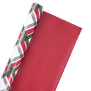 30" x 10' Reversible Holiday Wrapping Paper | Vintage Diagonal Plaid/Red Metallic