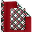 30" x 10' Reversible Holiday Wrapping Paper | Vintage Diagonal Plaid/Red Metallic