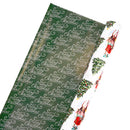 30" x 10' Reversible Holiday Wrapping Paper | Vintage Trees and Deer/Merry Christmas on Green