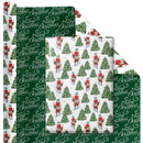 30" x 10' Reversible Holiday Wrapping Paper | Vintage Trees and Deer/Merry Christmas on Green