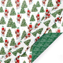 30" x 10' Reversible Holiday Wrapping Paper | Vintage Trees and Deer/Merry Christmas on Green
