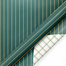 30" x 10' Reversible Holiday Wrapping Paper | Gold on Green Pinstripe/Green and Gold Bias Plaid