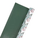 30" x 10' Reversible Holiday Wrapping Paper | Retro Santa Faces/Solid Green