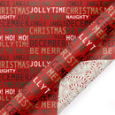 30" x 10' Reversible Holiday Wrapping Paper | Jolly Time Words/Retro Candycanes