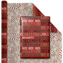 30" x 10' Reversible Holiday Wrapping Paper | Jolly Time Words/Retro Candycanes