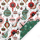 30" x 10' Reversible Holiday Wrapping Paper | Retro Ornaments/Retro Snowflakes and Stars