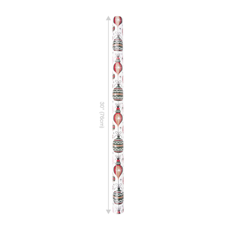 30" x 10' Reversible Holiday Wrapping Paper | Retro Ornaments/Retro Snowflakes and Stars