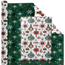 30" x 10' Reversible Holiday Wrapping Paper | Retro Ornaments/Retro Snowflakes and Stars