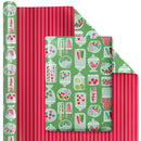 30" x 10' Reversible Holiday Wrapping Paper | Sweet Treats/Pink and Red Diagonal Stripes
