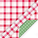 30" x 10' Reversible Holiday Wrapping Paper | Red and Pink Checkered Plaid/Mint Green with Baby Snowflake