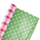 30" x 10' Reversible Holiday Wrapping Paper | Red and Pink Checkered Plaid/Mint Green with Baby Snowflake
