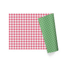 30" x 10' Reversible Holiday Wrapping Paper | Red and Pink Checkered Plaid/Mint Green with Baby Snowflake