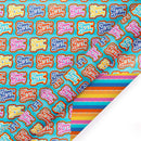 30" x 10' Reversible Holiday Wrapping Paper | Bubble Font Happy Birthday/Patterned Stripes