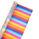 30" x 10' Reversible Holiday Wrapping Paper | Bubble Font Happy Birthday/Patterned Stripes