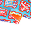 30" x 10' Reversible Holiday Wrapping Paper | Bubble Font Happy Birthday/Patterned Stripes