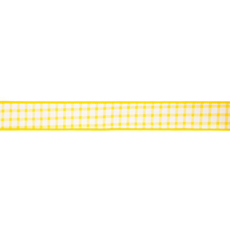 1 1/2" Wired Dupioni Ribbon | Yellow/White Check w/ Yellow Backing | 10 Yard Roll