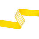 1 1/2" Wired Dupioni Ribbon | Yellow/White Check w/ Yellow Backing | 10 Yard Roll